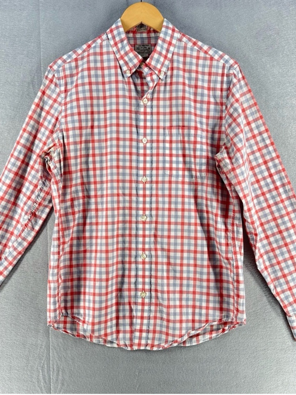 J. Crew Men's Plaid Button-Down Shirt in Coral & Gray